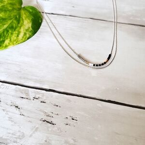 Dedicate Silver Double Chain with Neutral Gray, White, Black, Gold Detail